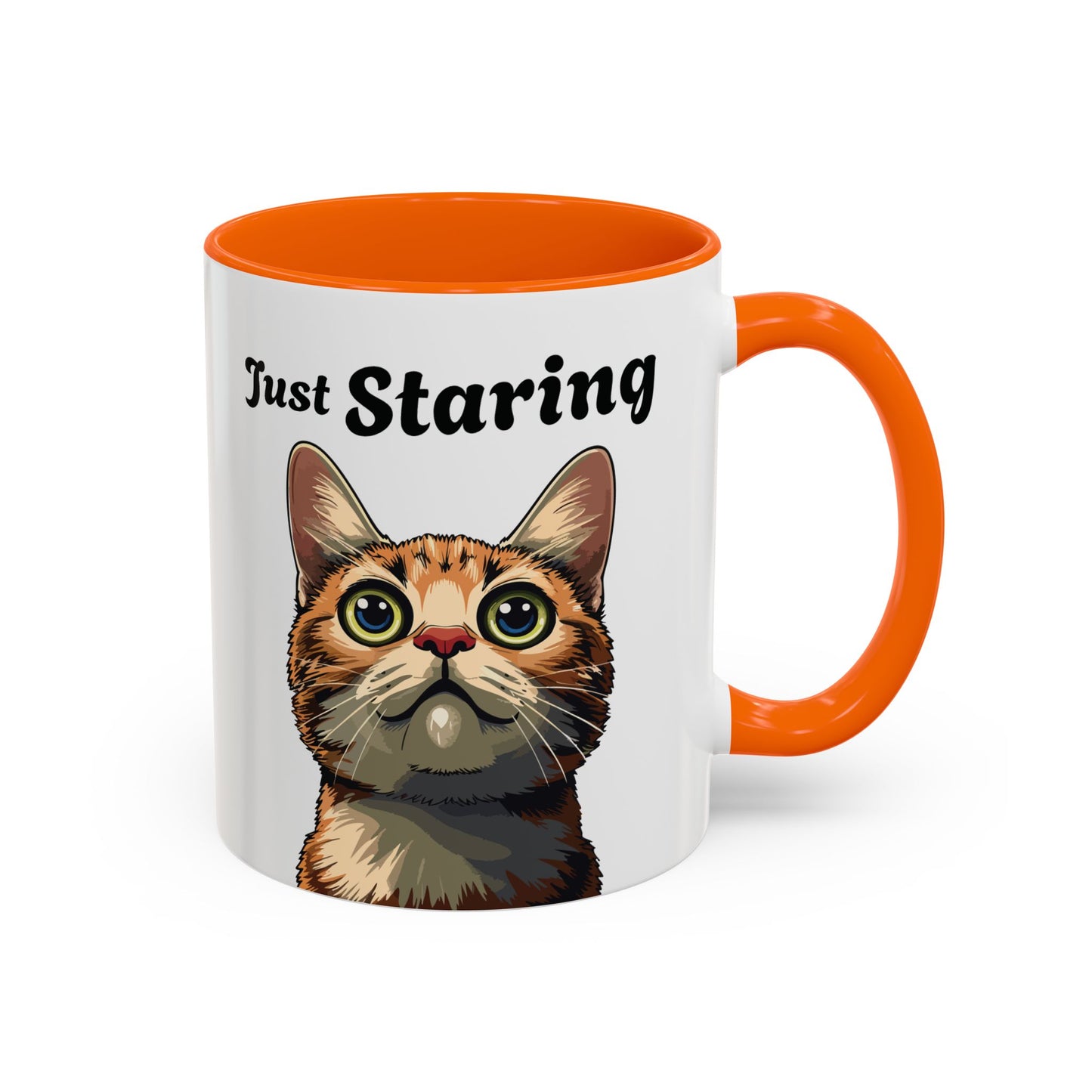 Cat Lover's Accent Coffee Mug - Just Staring, Funny Gift for Cat Owners, Pet Lovers, Home Decor, Birthday Gift, Novelty Mug