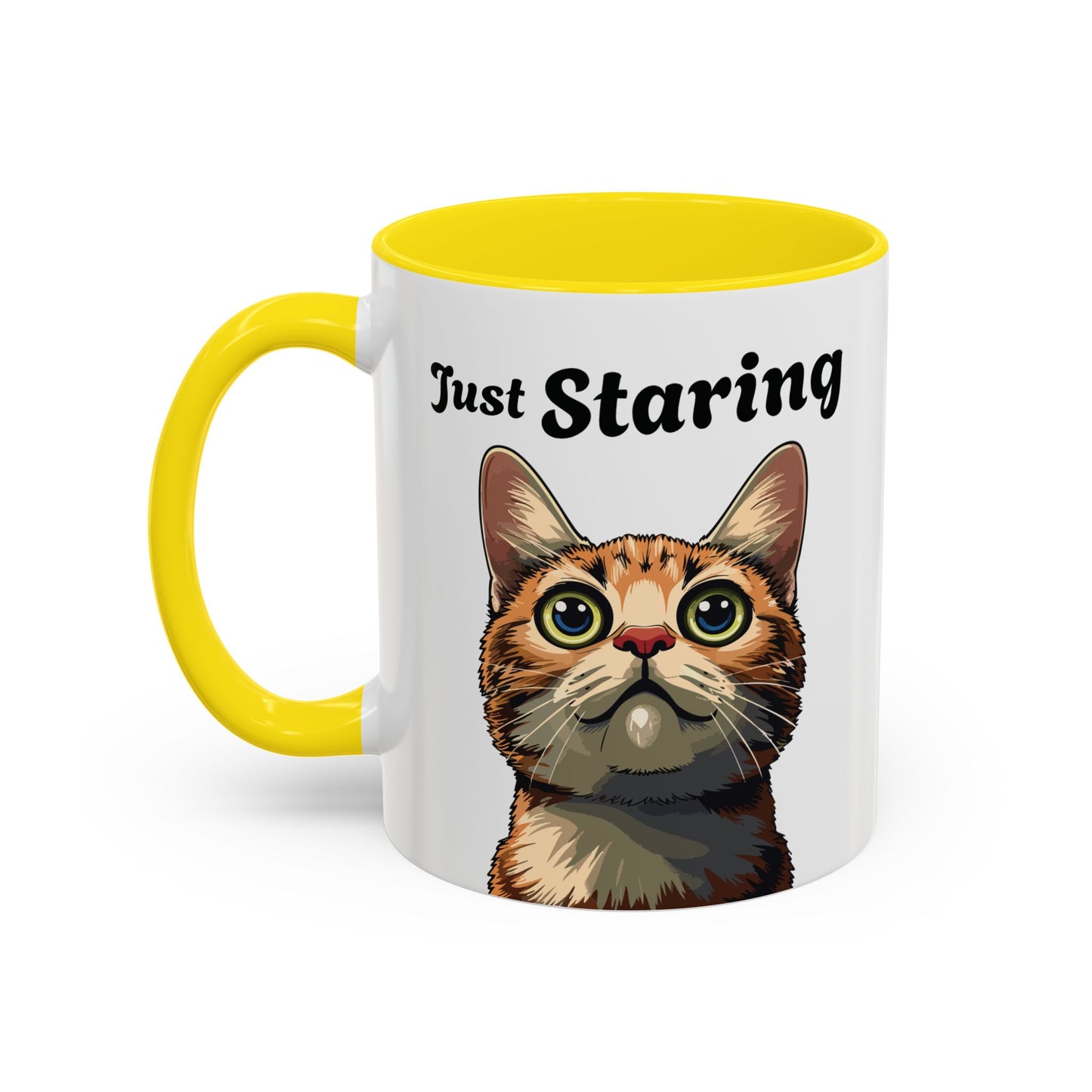 Cat Lover's Accent Coffee Mug - Just Staring, Funny Gift for Cat Owners, Pet Lovers, Home Decor, Birthday Gift, Novelty Mug