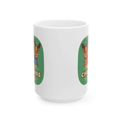 Festive Christmas Mug, Reindeer Coffee Cup, Holiday Gift, Cute Drinkware, Winter Celebration, 11oz 15oz Options