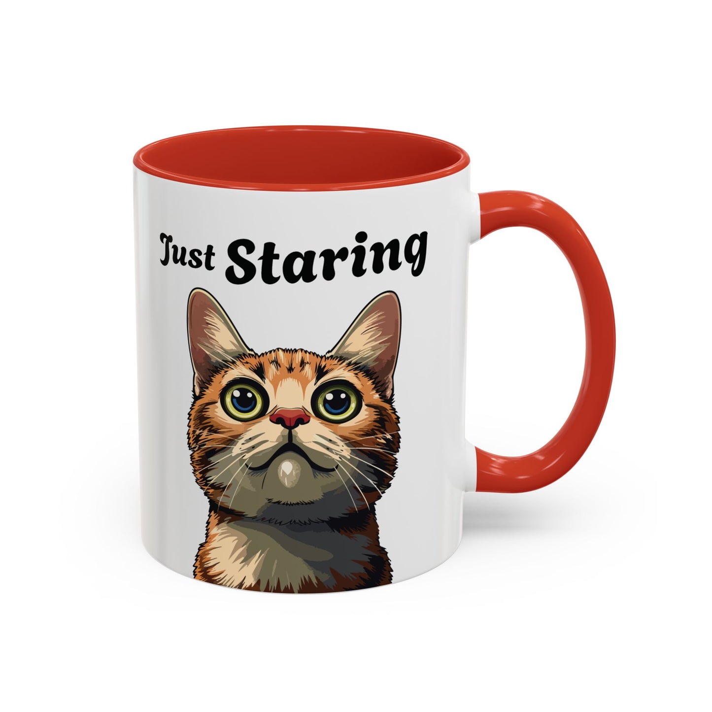 Cat Lover's Accent Coffee Mug - Just Staring, Funny Gift for Cat Owners, Pet Lovers, Home Decor, Birthday Gift, Novelty Mug