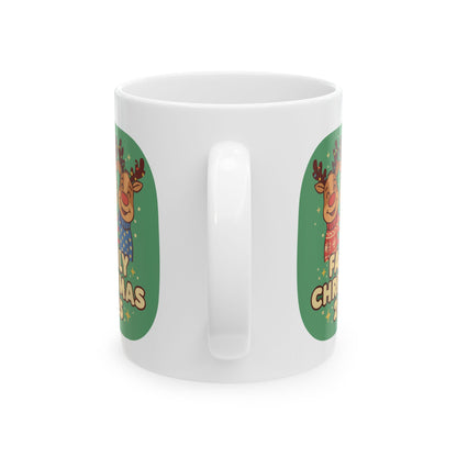 Festive Christmas Mug, Reindeer Coffee Cup, Holiday Gift, Cute Drinkware, Winter Celebration, 11oz 15oz Options