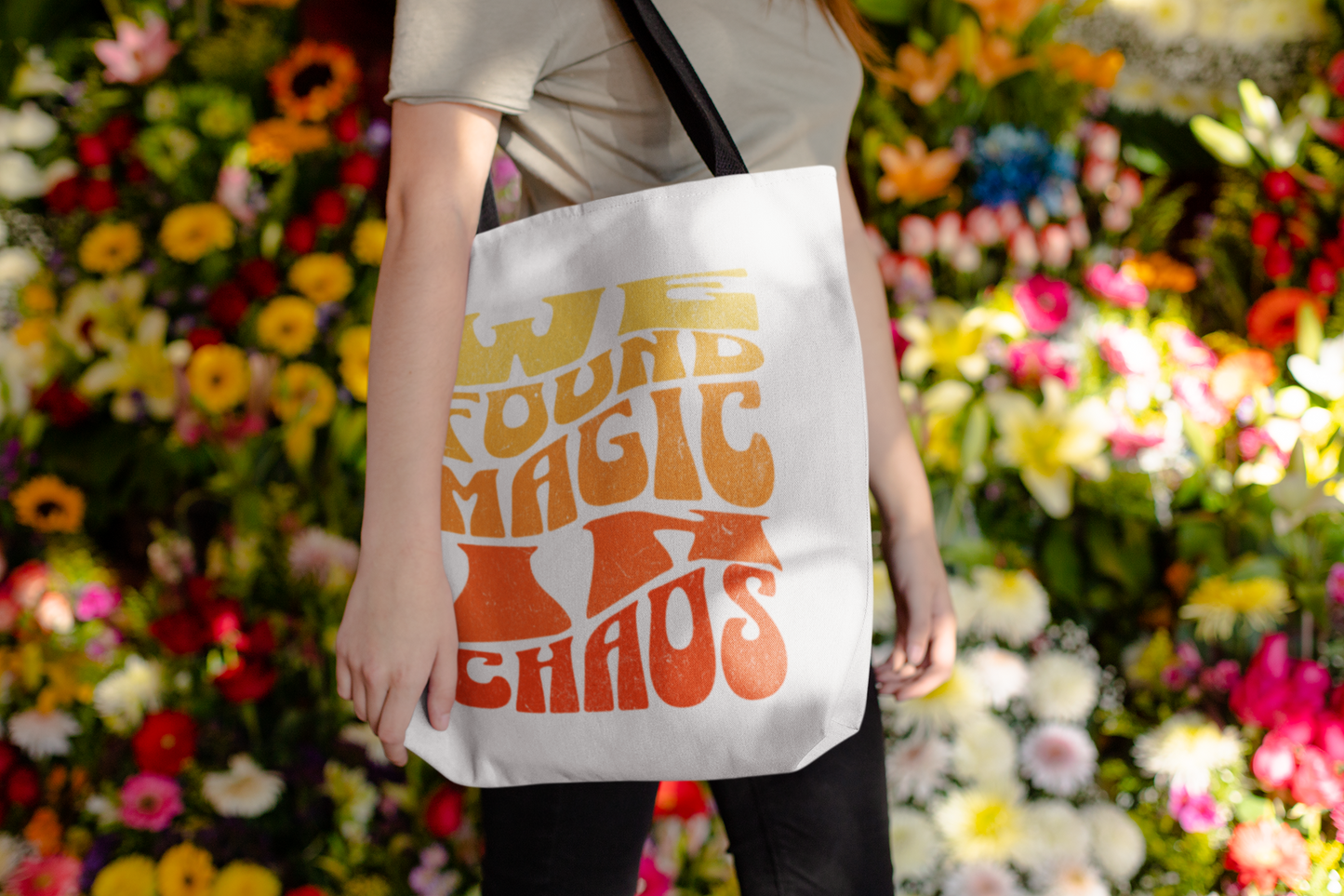 Vibrant Tote Bag with 'We Found Magic in Chaos' Design, Eco-Friendly Bag for Everyday Use, Perfect for Beach Days, Shopping, or Gifts