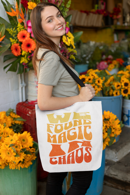 Vibrant Tote Bag with 'We Found Magic in Chaos' Design, Eco-Friendly Bag for Everyday Use, Perfect for Beach Days, Shopping, or Gifts