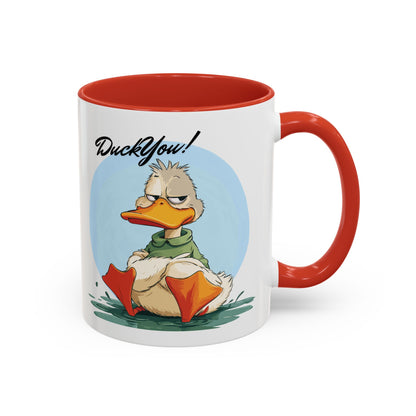 Coffee Mug, Quirky Duck Accent Mug - Funny Double Meaning Cup, Novelty Gift for Coffee Lovers, Ceramic Tea Mug, Office Desk Décor, Cute