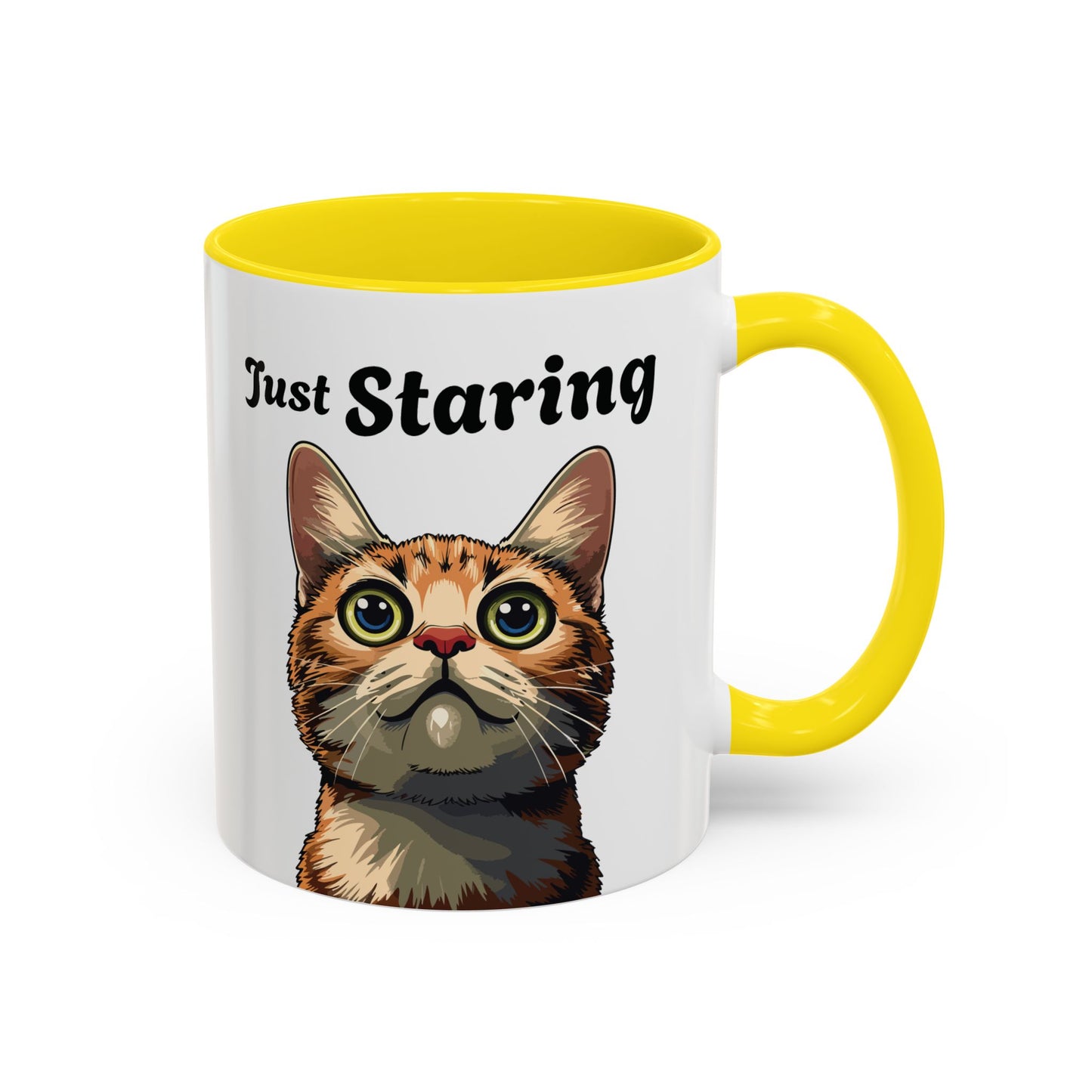 Cat Lover's Accent Coffee Mug - Just Staring, Funny Gift for Cat Owners, Pet Lovers, Home Decor, Birthday Gift, Novelty Mug