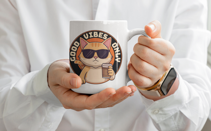 Good Vibes Only Cat Ceramic Coffee Mug – Fun 11oz Design Gift